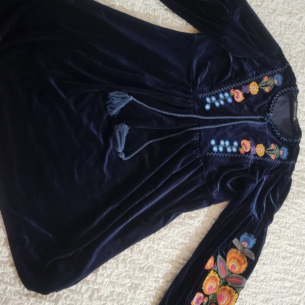Navy Velvet embroidery mini dress